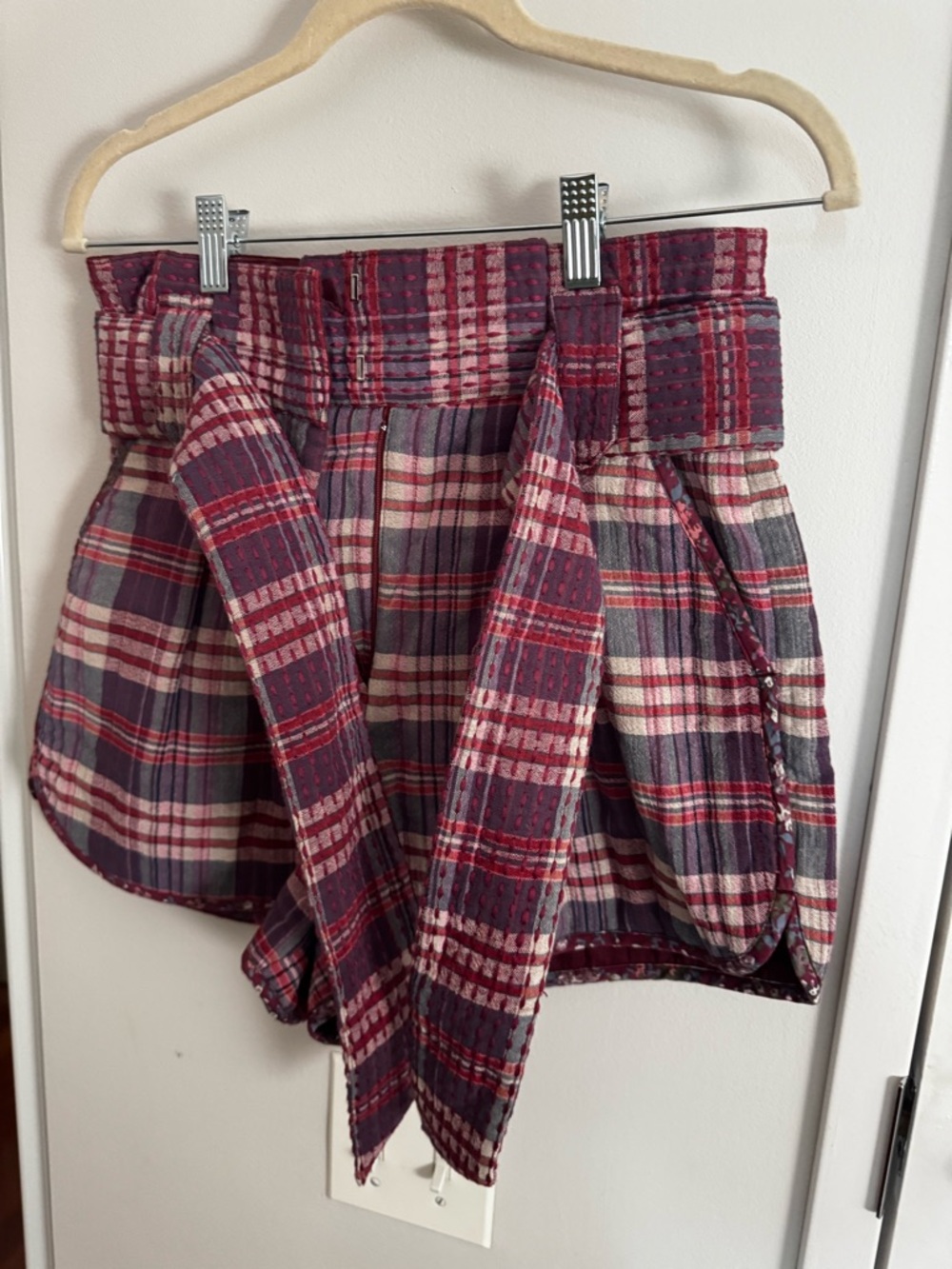 SEZANE Island Shorts - Size 38 / US 6 (Pink Red New Jersey Check) - Picture 5 of 8